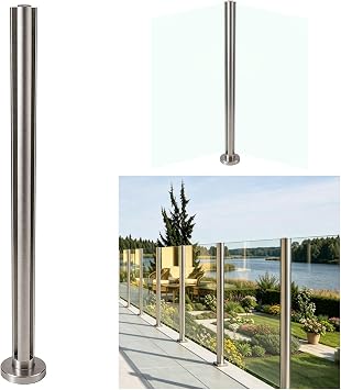 Round Glass Railing 43.5",304 Stainless Steel Glass Balustrade Post with Spigot Slots for Indoors & Outdoors Railing of Deck,Balcony,Attic,Staircase Mid Post,Sliver......