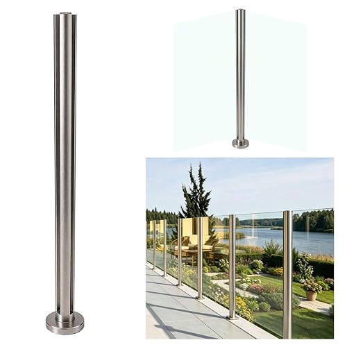 35.8" Round Glass Railing Post,Modern Silver Glass Balustrade System Corner