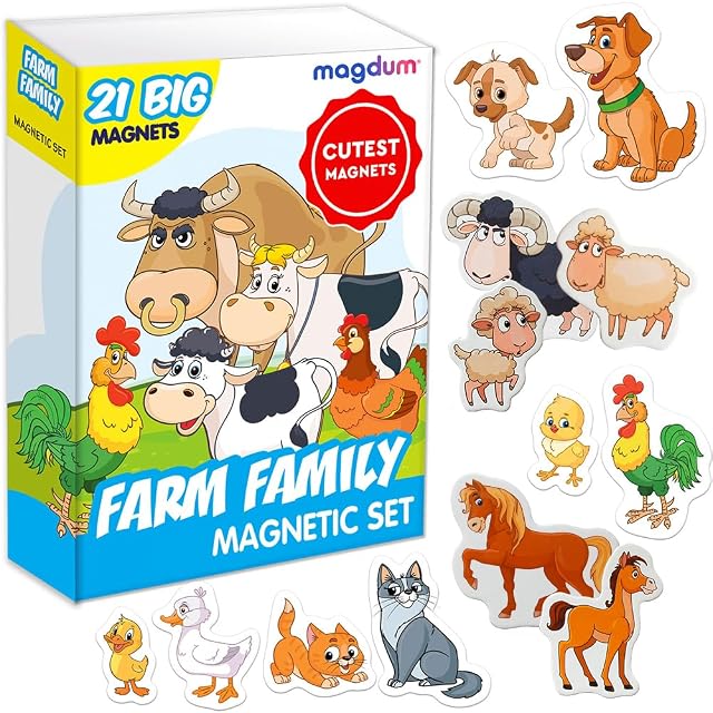 Magdum Imanes para frigorífico para niños Familia de la Granja 21 Animales