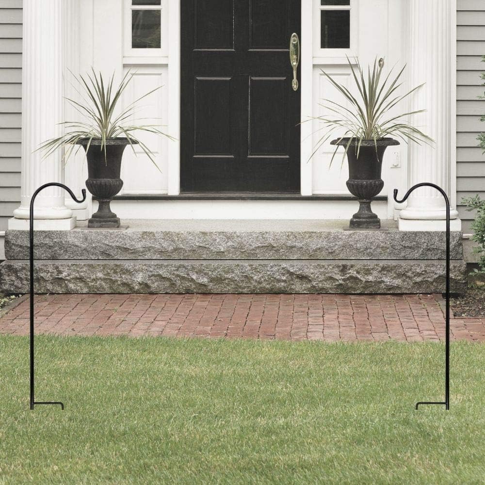 BANBERRY DESIGNS Shepherds Hook for Hanging Lanterns, Plants, Winchimes, Etc. - Set of 4 Black Iron Shepherd Hooks - 38 Inches Tall - Hanging Solar Lights - Outdoor Lanterns Pathway