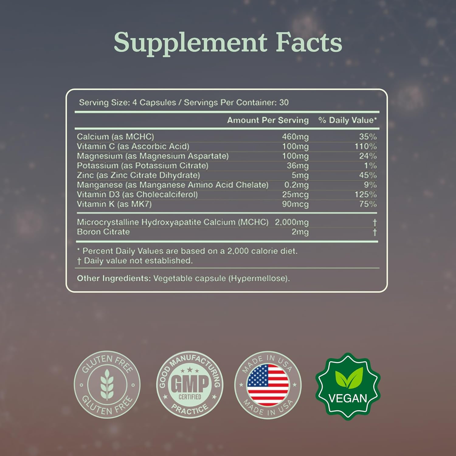 More. Longevity & Wellbeing Premium Calcium Supplement - Bone Strength Supplements with Magnesium, Vitamin D3 + K2 & Zinc for Bone Health Support - 4 Capsule Daily - Easy to Swallow - 120 Capsules - Image 3