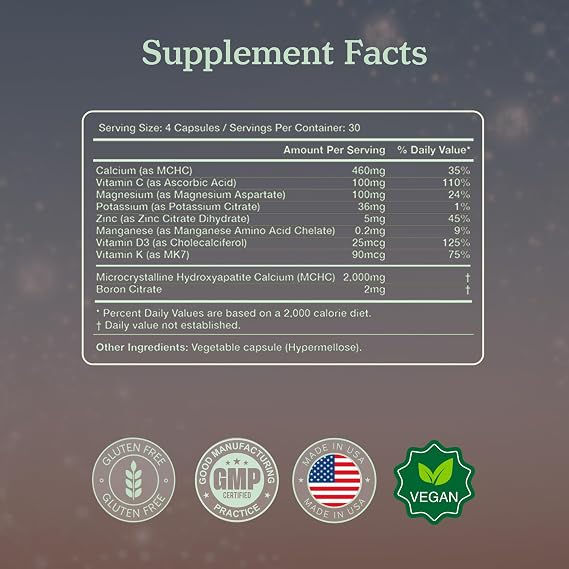 More. Longevity & Wellbeing Premium Calcium Supplement - Bone Strength Supplements with Magnesium, Vitamin D3 + K2 & Zinc for Bone Health Support - 4 Capsule Daily - Easy to Swallow - 120 Capsules