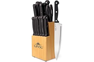 Kiso 14-Piece Black Knife Set: Always Sharp and Dishwashable, Gin-su Grade Quality