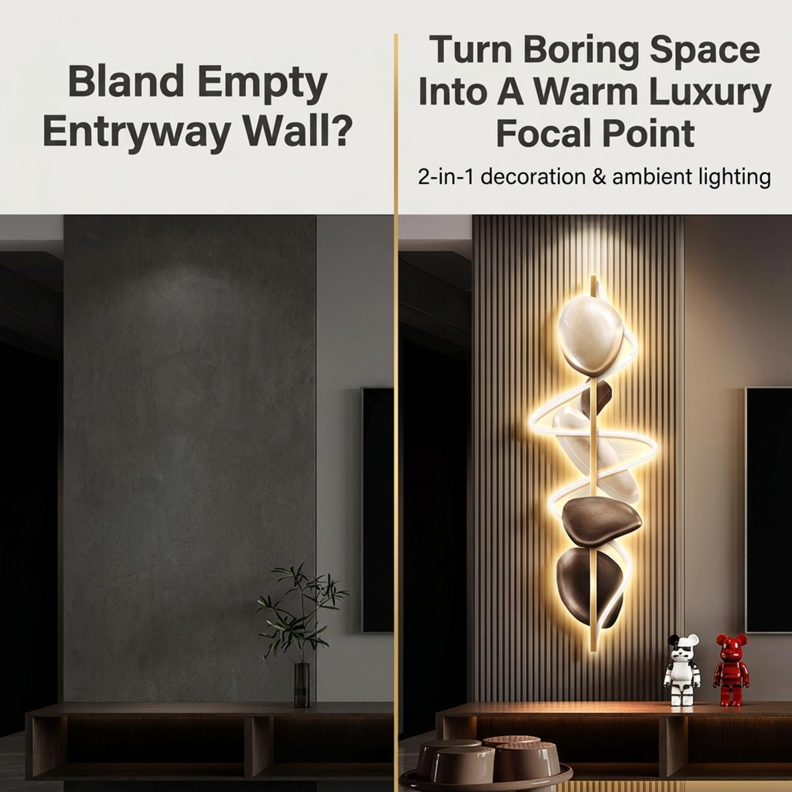 Arte Murale 3D a LED Moderna, Decorazione Scultura da Parete con Luci | Design geometrico 3D, Illuminazione LED calda, Installazione rapida, Arredo casa(D,47.2IN*15.7IN_LED+REMOTE)