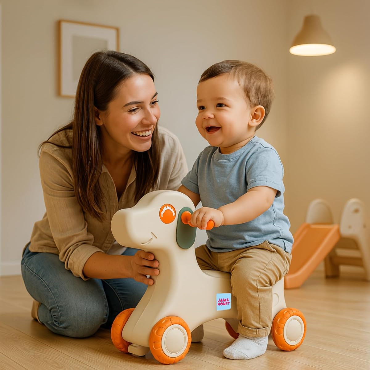 Amazon Brand - Jam & Honey Baby Puppy Push On Ride On for Kids | Backrest |