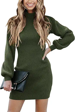 ANRABESS Women Turtleneck Long Sleeve Knit Stretchable Elasticity Slim Sweater Bodycon Mini Sweater Dress