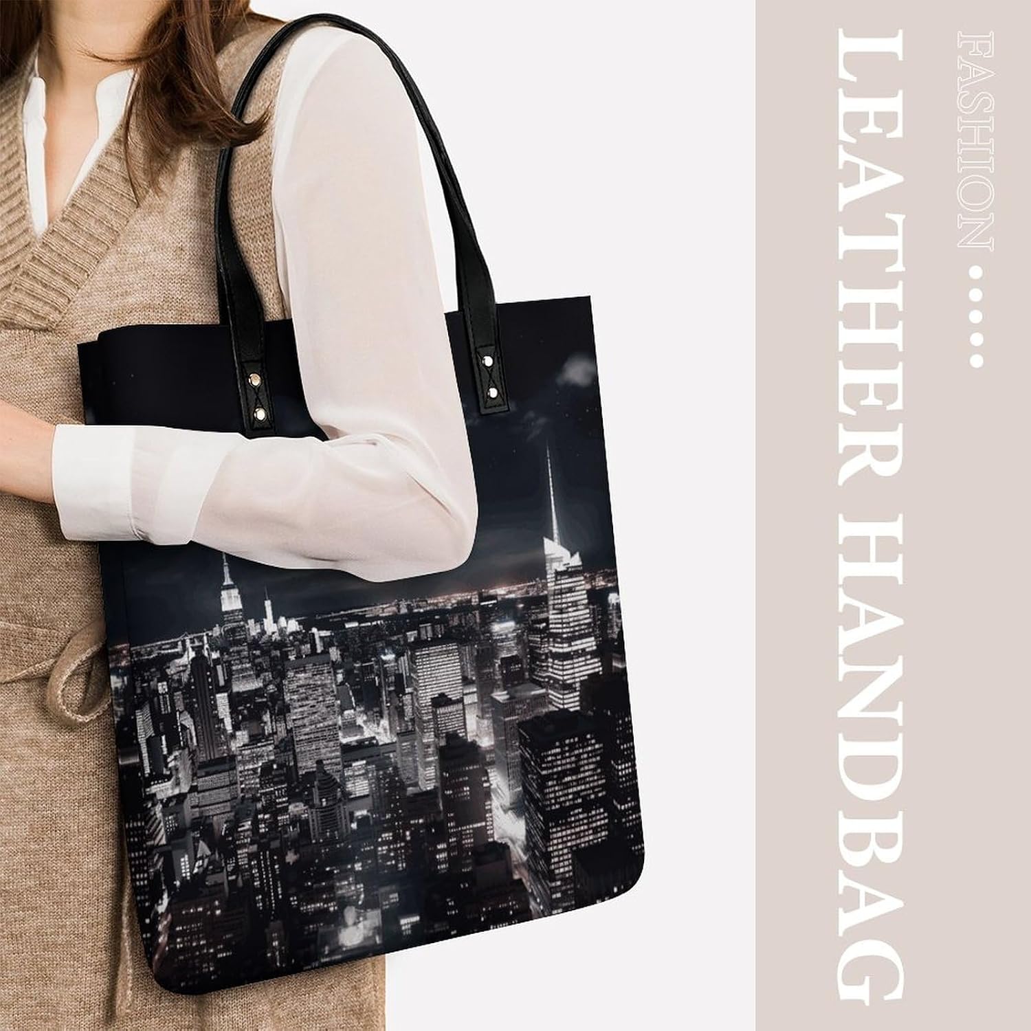 New York Night Sky Tote Bag with Magnetic Buckle Reusable Grocery Bags Lightweight Cross Body Handbag for Daily Essentials