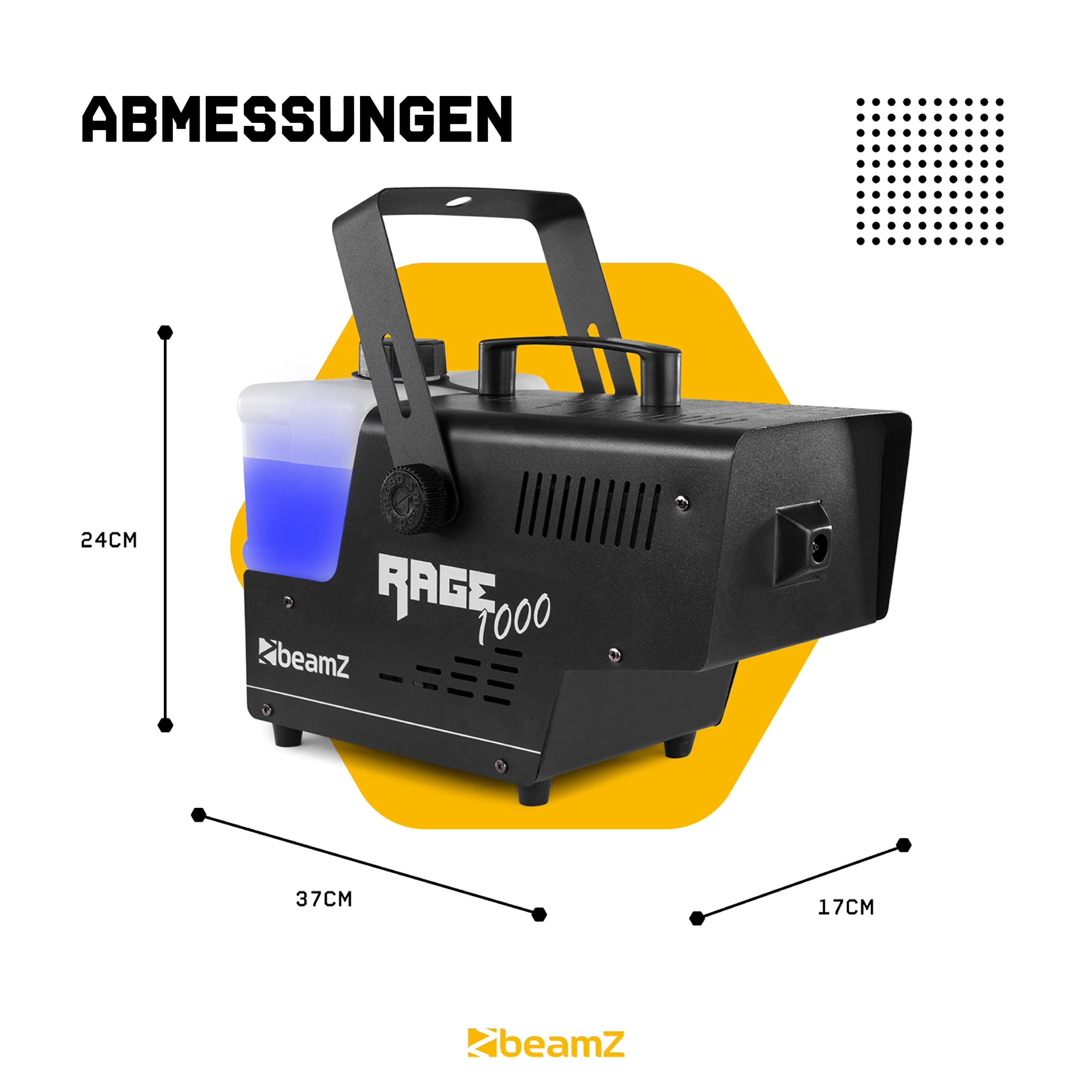 BeamZ RAGE1000 Nebelmaschine mit Flüssigkeit, 5 Liter Inkl., 1000 Watt Fogger, 2x Fernbedienung, Smoke Machine mit 2L Tank, Fog Machine für Party, Hochzeit, Events, Halloween