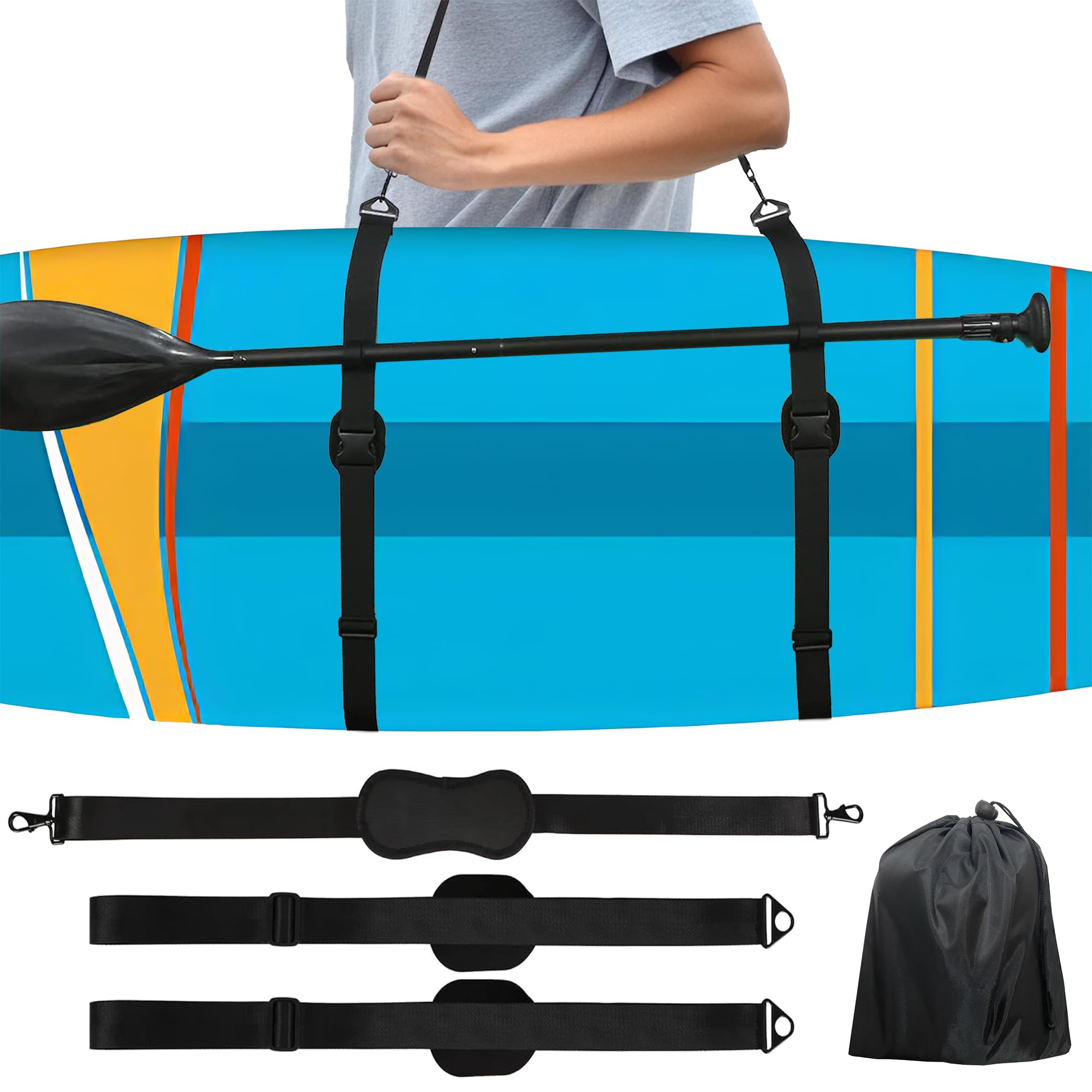 Correa de Transporte Tabla de Sup, Accesorios Paddle Surf con Bolsa con Cordón, Correa de Transporte de Sup Manos Libres, para Tabla de Remo, Tabla de Surf, Canoa, Kayak