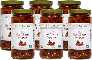 Jeff's Garden Sliced Hot Cherry Peppers | Non-GMO, Gluten Free, Keto, Vegan, Kosher | 12 Fluid Ounce Jar (Pack of 6)