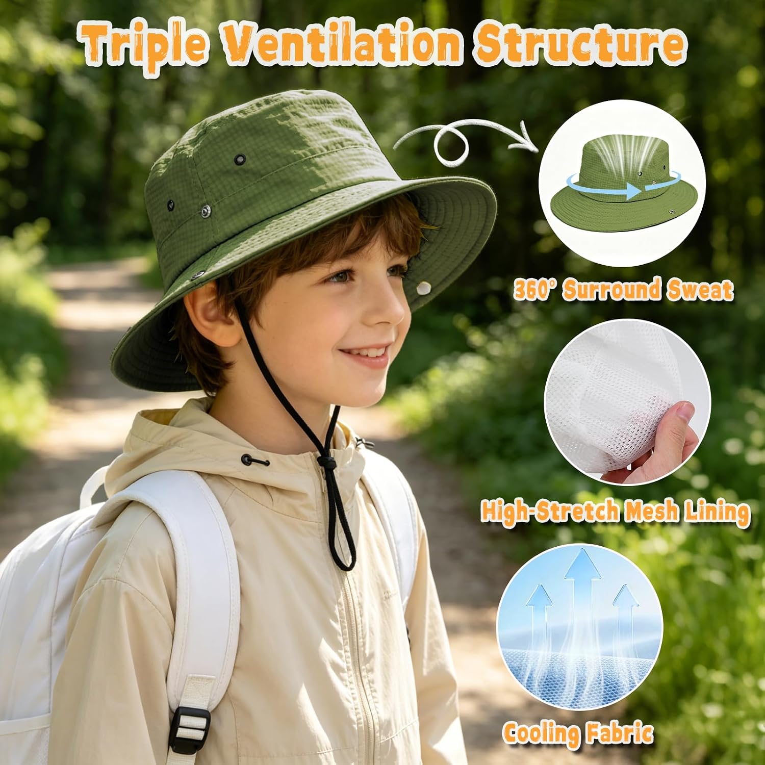 Outdoor Kids Sun Hat UPF 50+ Sun Protection Foldable Bucket Hat Breathable Summer Beach Fishing Safari Hat for Boys Girls