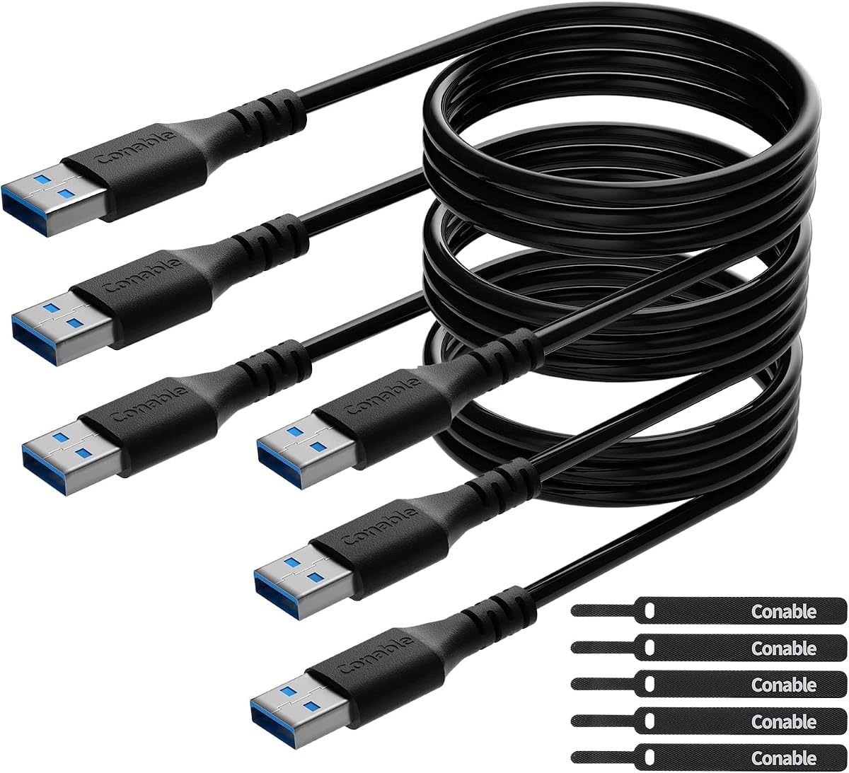 USB to USB Cable 6 Feet (3 Pack), USB 3.0 Male to Male Cord, Type A 5Gbps Data Transfer Cable for Hard Drive, Laptop, DVD Player, USB 3.0 Hub, Monitor, Camera, Set Up Box with 5 pcs Cable Ties