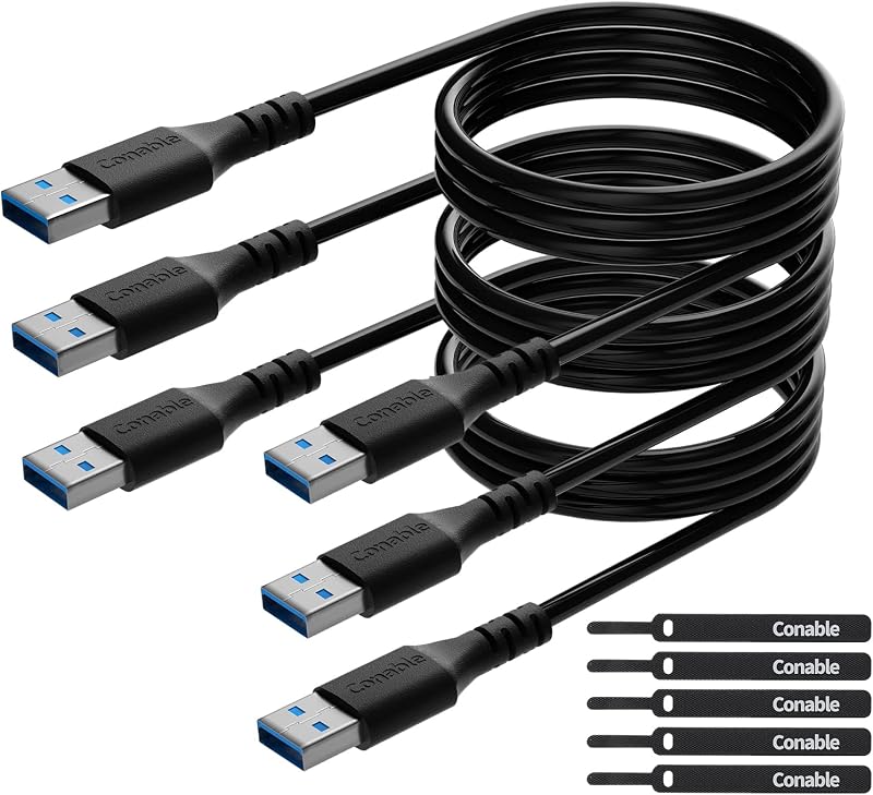 USB to USB Cable 6 Feet (3 Pack), USB 3.0 Male to Male Cord, Type A 5Gbps Data Transfer Cable for Hard Drive, Laptop, DVD Player, USB 3.0 Hub, Monitor, Camera, Set Up Box with 5 pcs Cable Ties