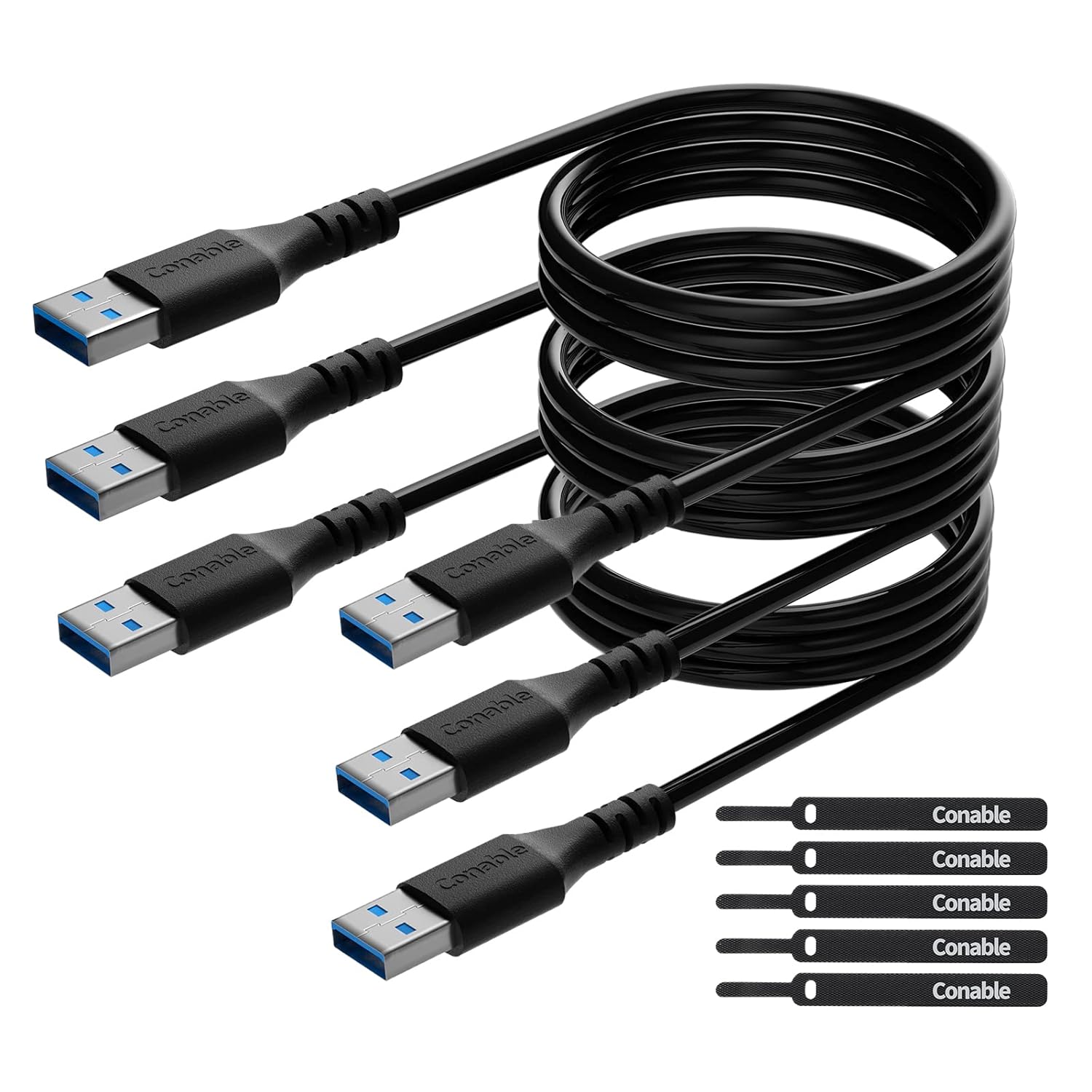 USB to USB Cable 6 Feet (3 Pack), USB 3.0 Male to Male Cord, Type A 5Gbps Data Transfer Cable for Hard Drive, Laptop, DVD Player, USB 3.0 Hub, Monitor, Camera, Set Up Box with 5 pcs Cable Ties