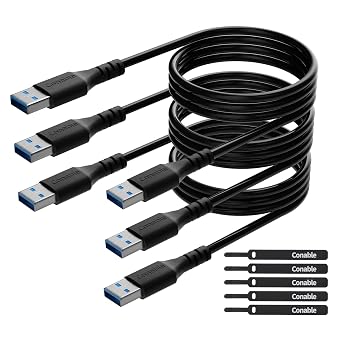 USB to USB Cable 4 Feet 3 Pack, USB 3.0 Male to Male Cord, Type A 5Gbps Data Transfer Cable for Hard Drive, Laptop, DVD Player, USB 3.0 Hub, Monitor, Camera, Set Up Box with 5 pcs Cable Ties