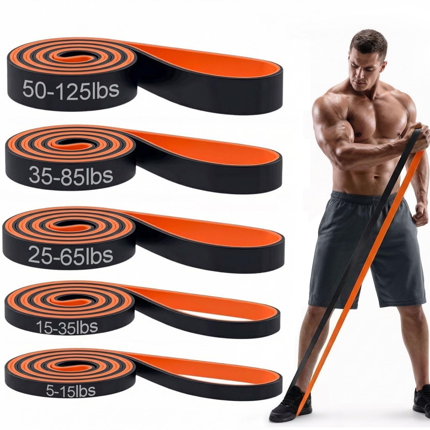 WSAKOUE Set di fasce di assistenza per trazione, fasce di resistenza per uomini e donne, fasce di allenamento per allenamento, stretching del corpo, powerlifting, allenamento di resistenza