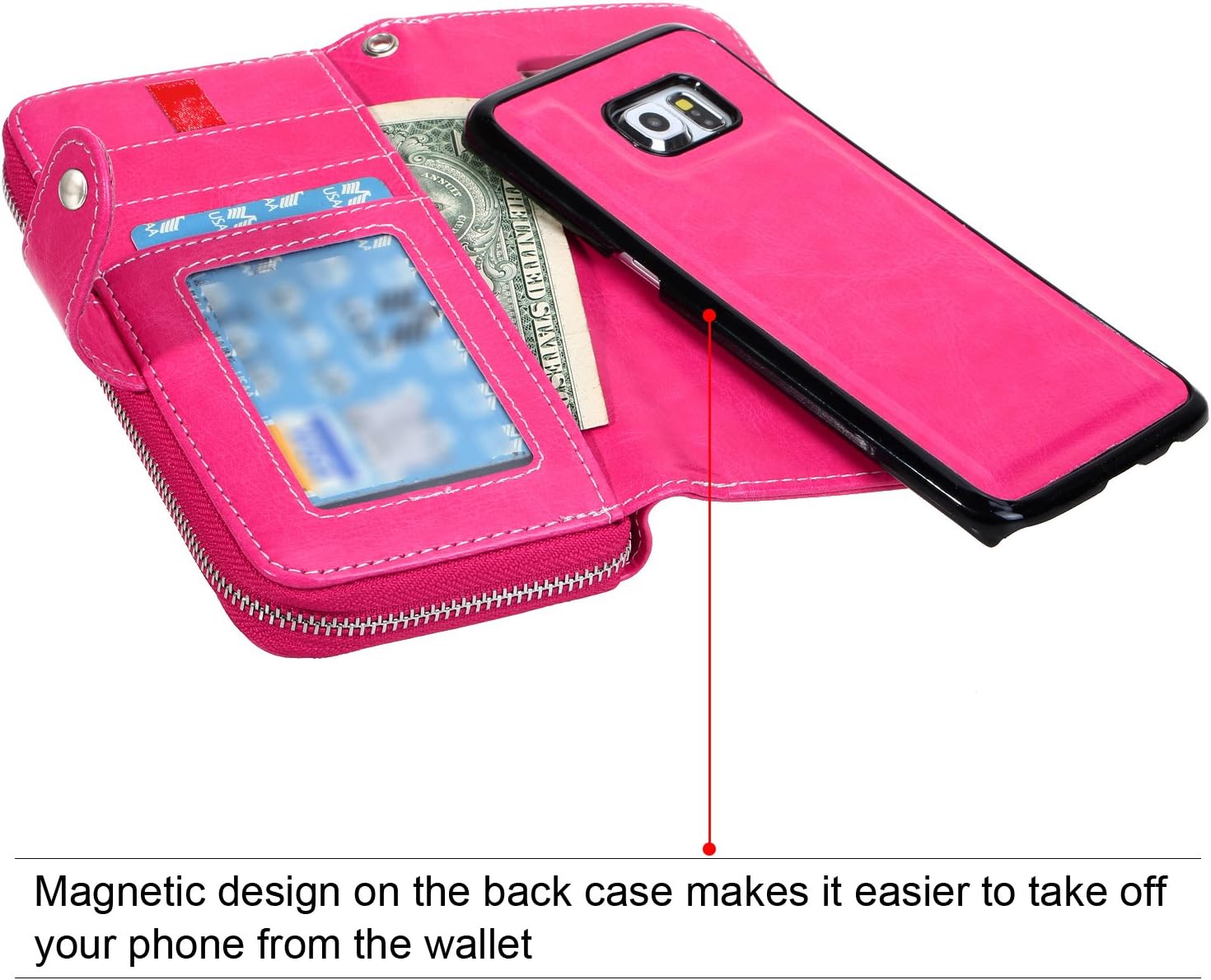 E LV Case for Galaxy S7 Edge Case 2IN1 (CASE Cum Purse) PU Leather flip Wallet Bag Pouch Case Cover for Samsung Galaxy S7 Edge - [HOT Pink]
