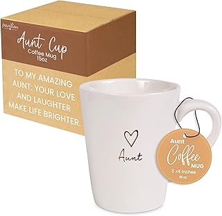 Pavilion Aunt Coffee Mug - Stoneware Coffee Cups for Aunt with Heart Tag - Ideal for Daily Use with "Aunt" Text Design - Microwave & Dishwasher Compatible - Cream, 15 oz