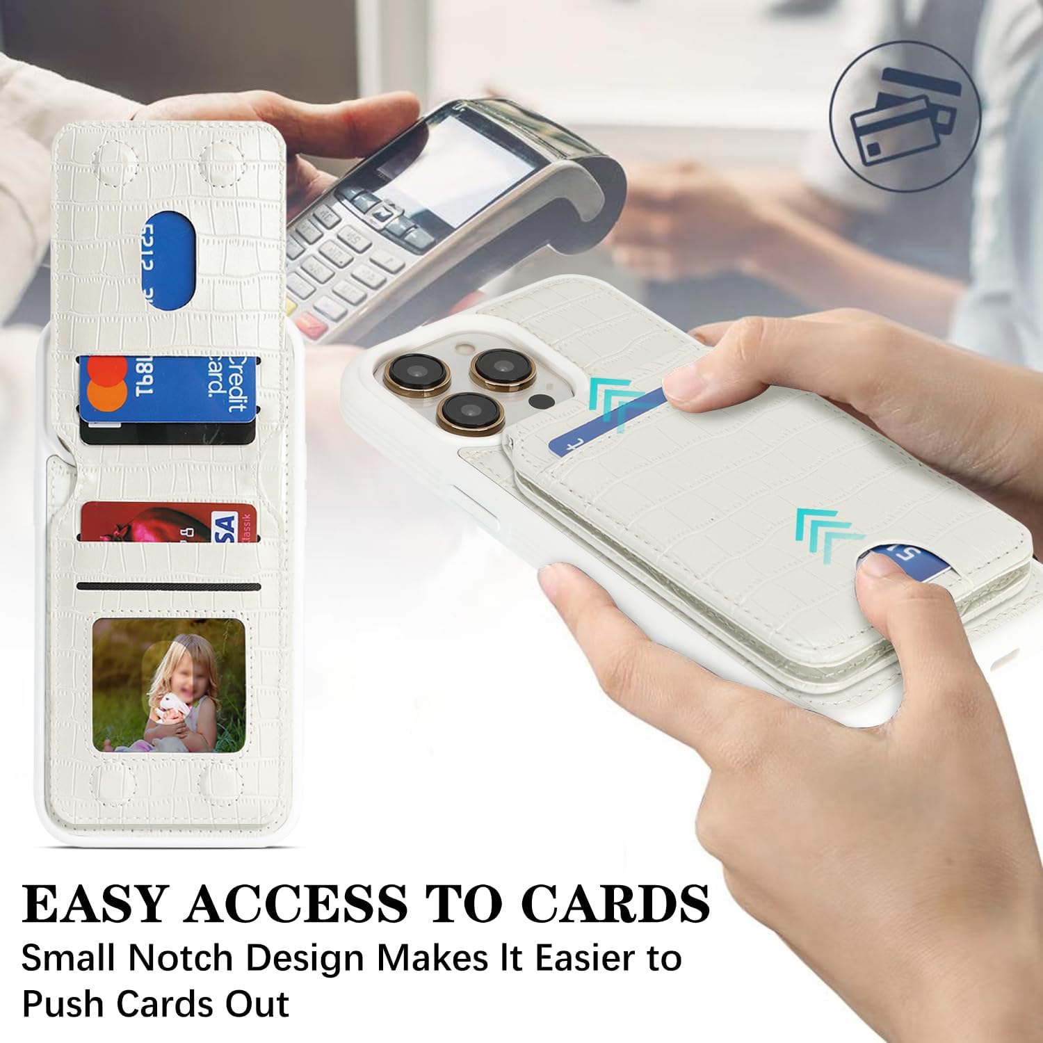 Ｈａｖａｙａ Luxury Wallet Case for iPhone 13 Pro Max & 12 Pro Max - Executive Faux Alligator Leather Cover, Detachable 2-in-1 Magnetic Design with Card Holder & Kickstand, Compatible with MagSafe - White