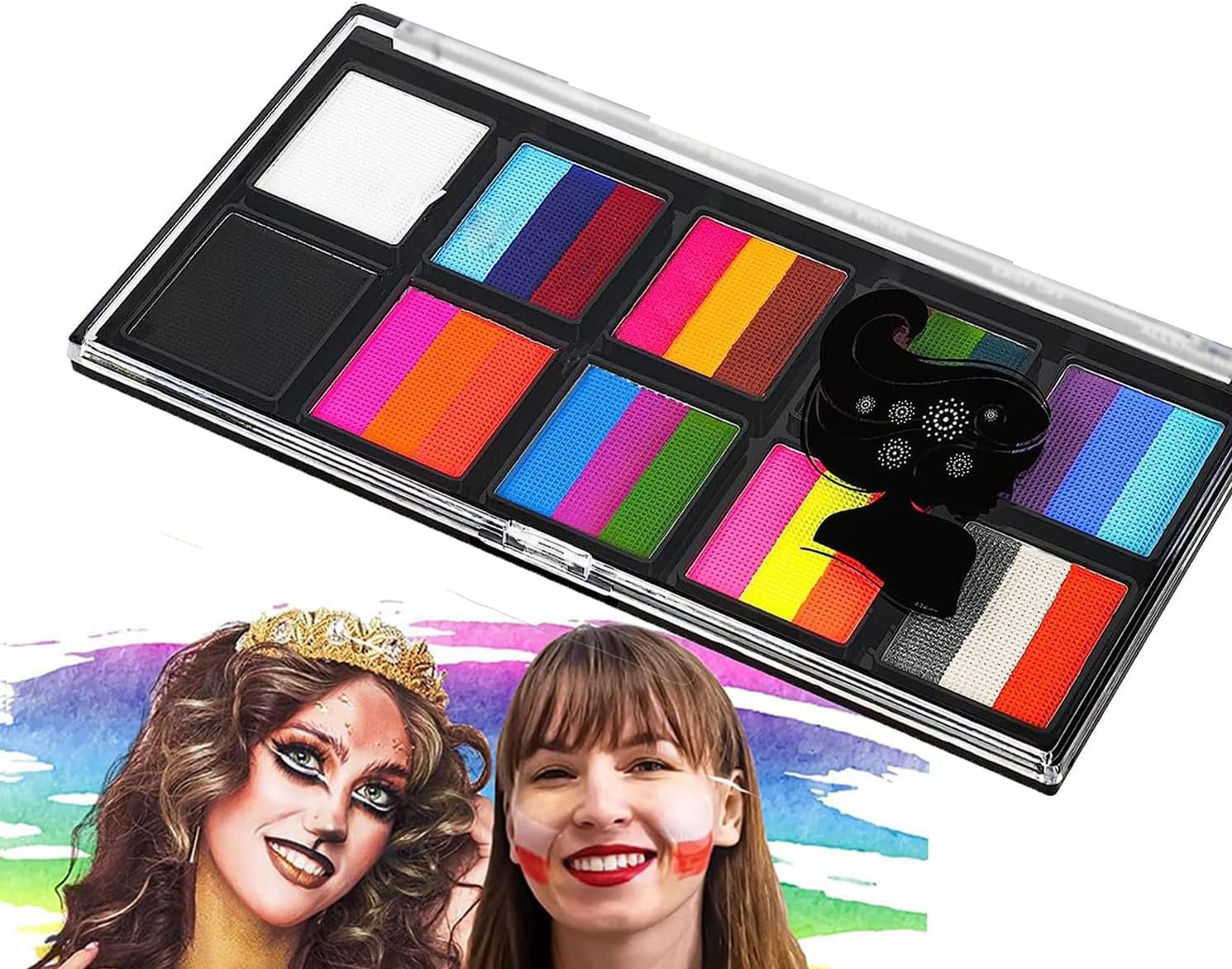 26-Color Rainbow Face Body Painting Kit for Kids and Adults | Water-Based Safe & Non-Toxic Split Cake Face Paint Palette | Includes 1 Brushes | Party Makeup Set for Halloween, Cosplay, and Carnival