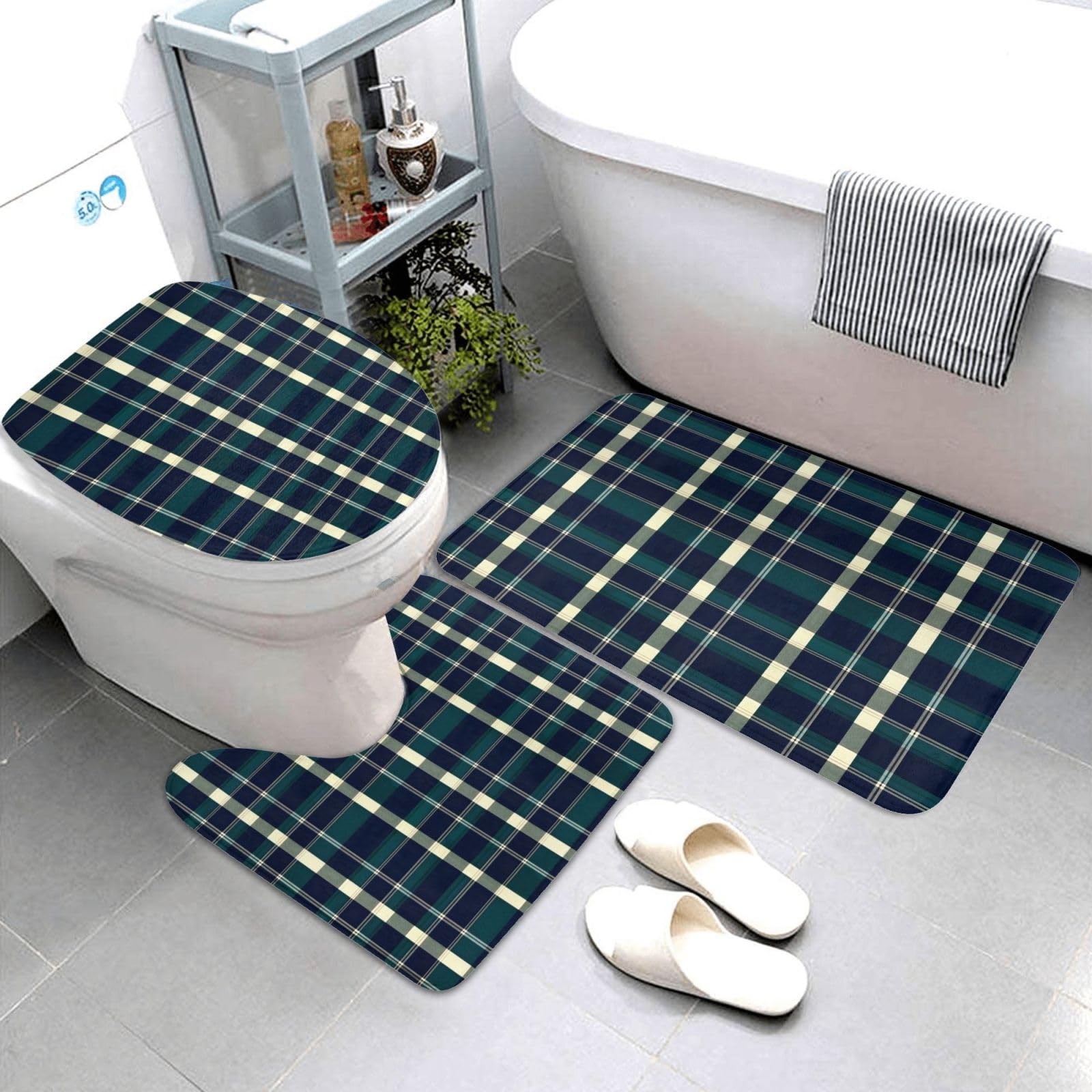 Tapis de bain absorbant et antidérapant lot de 3 bleu marine lavable