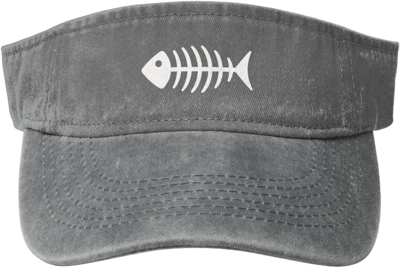 Bone Fish Hat Sun Visors for Women Men Funny Denim Sun Hats Adjustable Summer Outdoor Sports Empty Top Caps