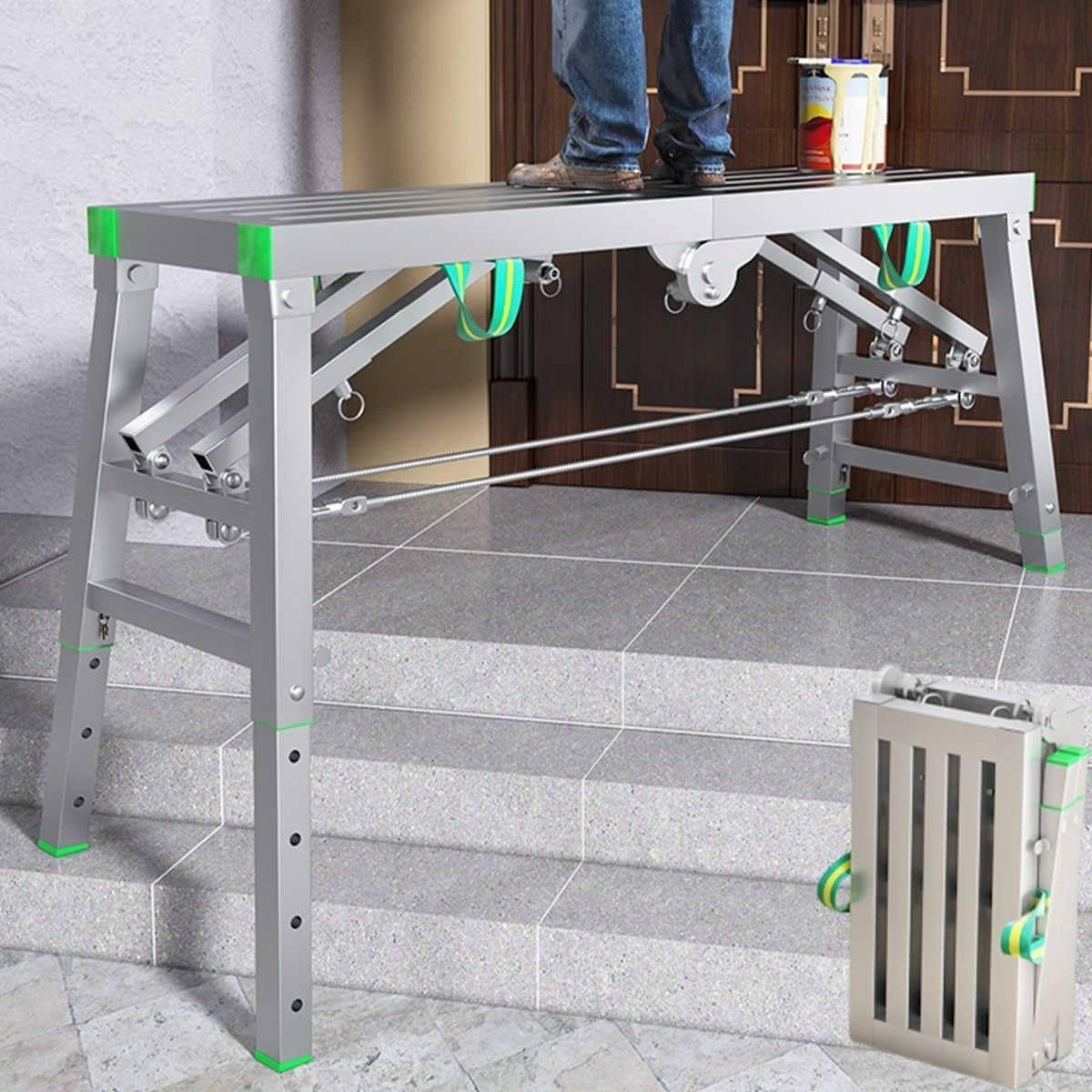 Escalera de tijera plegable de alta resistencia con andamiaje reforzado de gran capacidad 400 kg