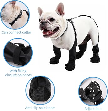 Waterproof Dog Boots, Dog Paw Protector for Small Medium Dogs, Adjustable Boots Pet Shoes for Outdoor Walking Soft Shoes Pets Paws Protector (Black, S)