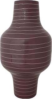Bloomingville Enameled Metal Indoor/Outdoor Organic Striped Vase, Plum Color