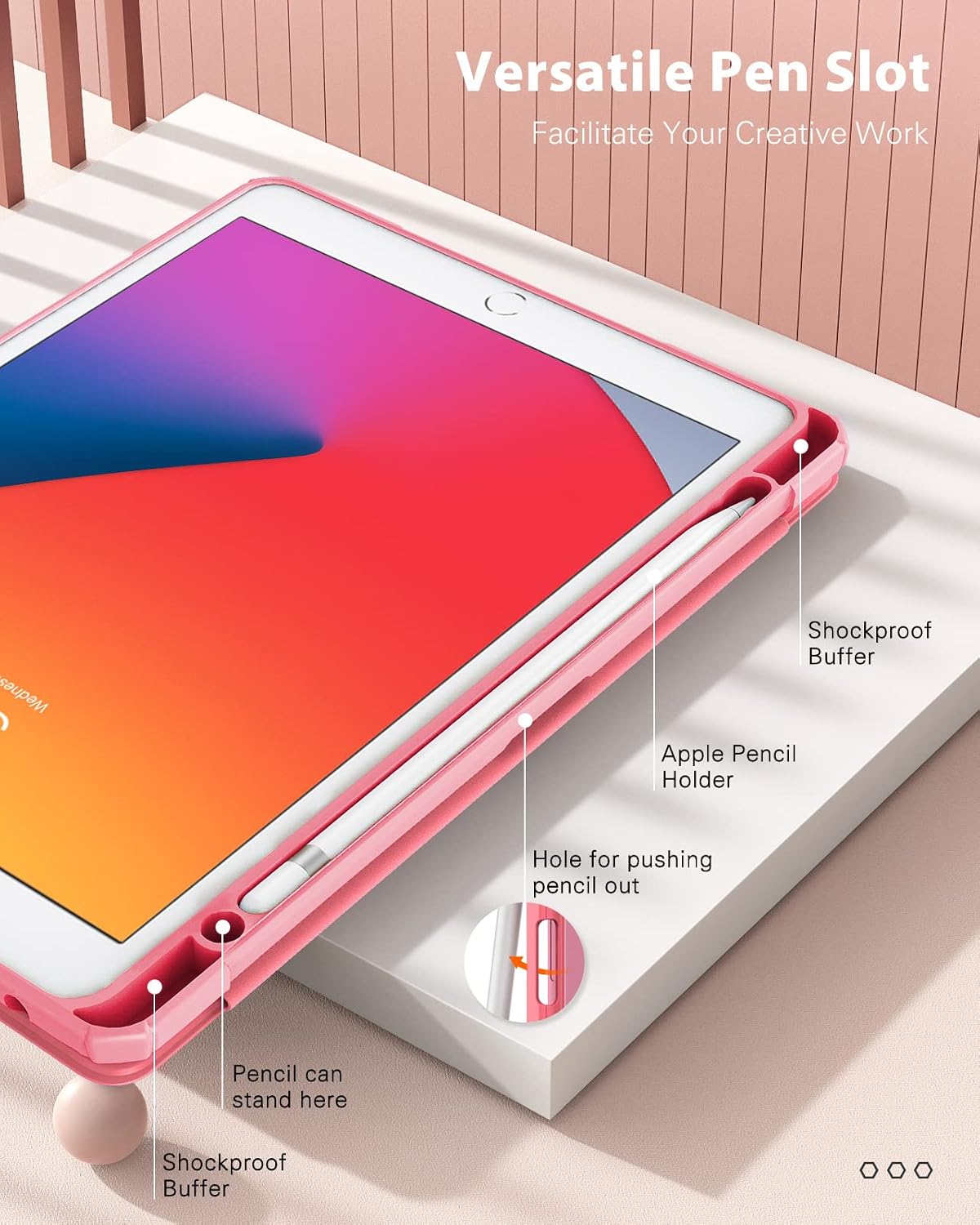 TiMOVO Case for iPad 9th Generation 2021/iPad 8th Generation 2020/iPad 7th Generation 2019 10.2 inch with Pencil Holder, Slim Protective Cover with Clear Back Shell, Auto Wake/Sleep, Watermelon Red