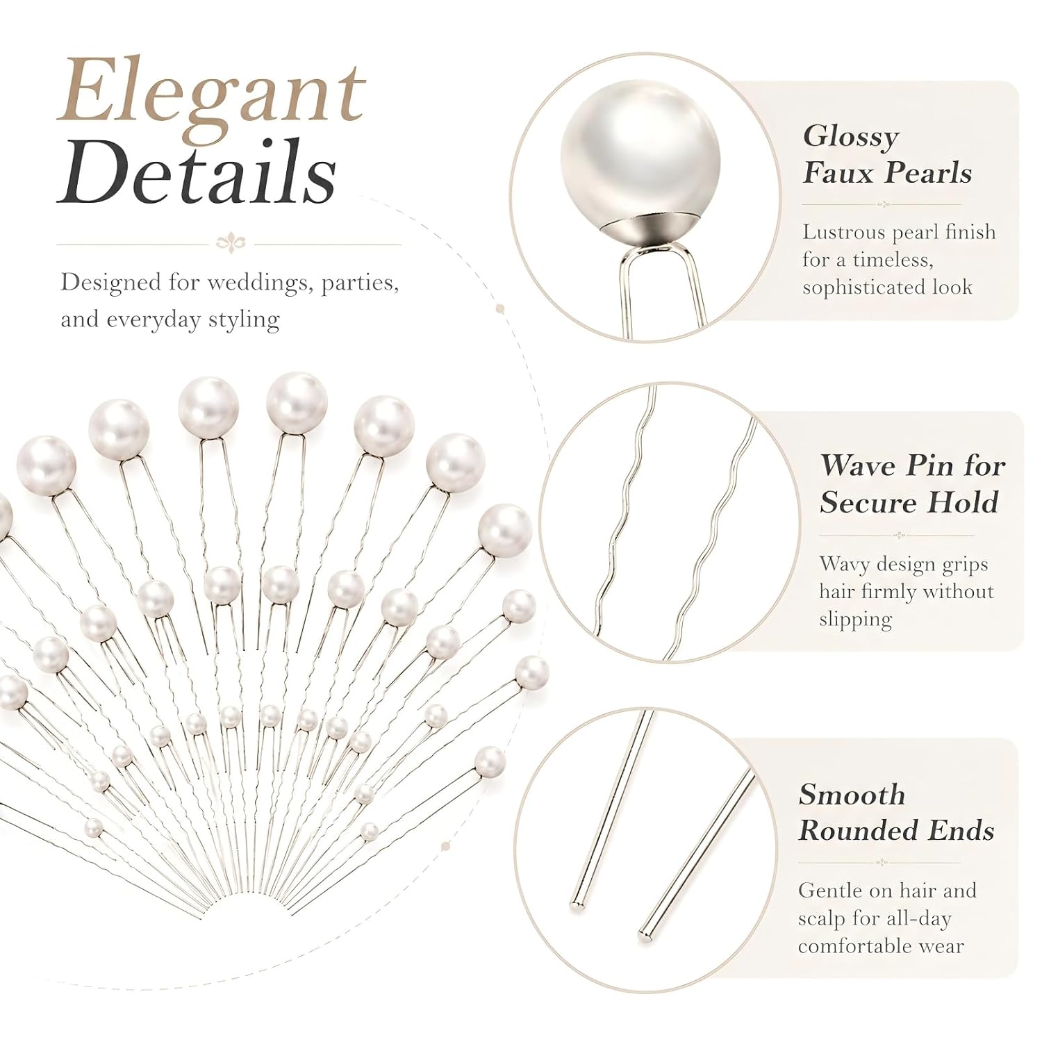 36 Pcs Bridal Pearl Hair Pins Silver U-shaped Bobby Pins Fashionable Hair Accessories for Weddings Bridesmaids Banquets Balls image 3
