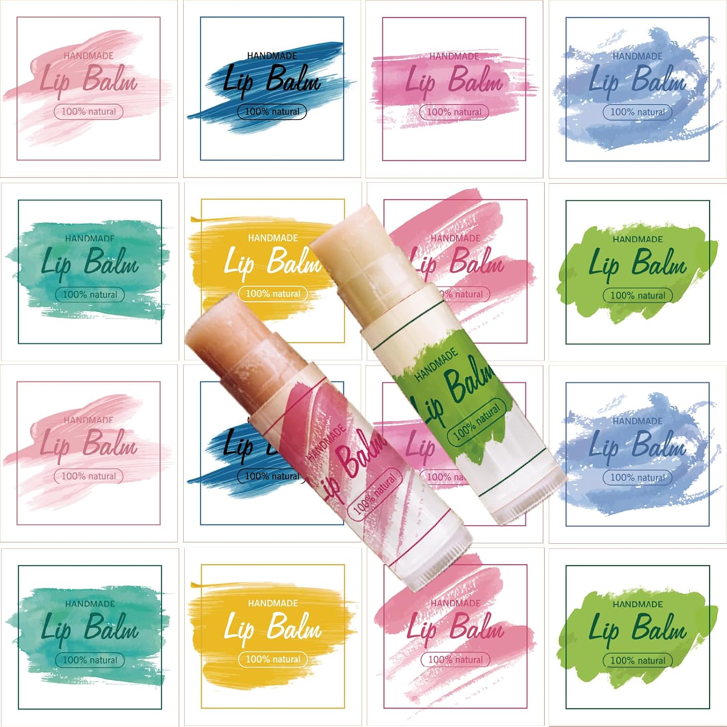 CRASPIRE 80Pcs 8 Styles Lip Balm Sticker Watercolor Graffiti Pattern Self-Adhesive Homemade Printable Lip Balm Labels Square DIY Label Stickers for Containers Cosmetics Lipsticks (5cm/2inch) image 5
