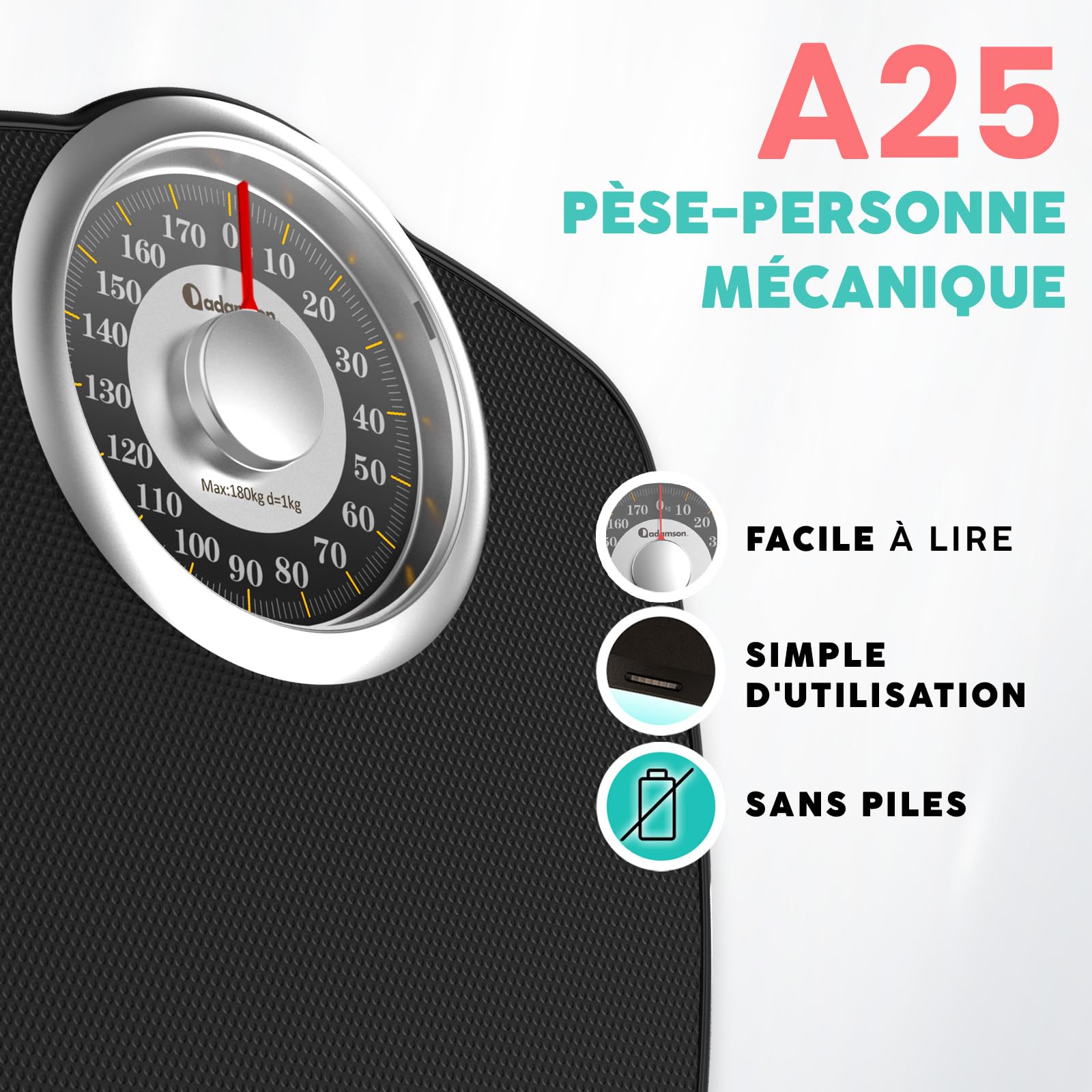 Adamson A25 Balance Pèse Personne Analogique - Nouveauté - Jusqu'à 160kg, Surface Antidérapante, Chiffres Extra Larges, Pèse Personne Mécanique, Garanti 20 Ans - Chambre et Salle de bain - Gold