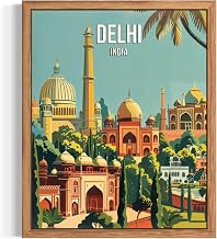 City Wall Art Poster Print, Asian Landscape Scenery Painting Artwork Travel Prints Decor Cityscape Landmarks Gallery 26 (Delhi India, 11 x 14 inches, Black Frame)