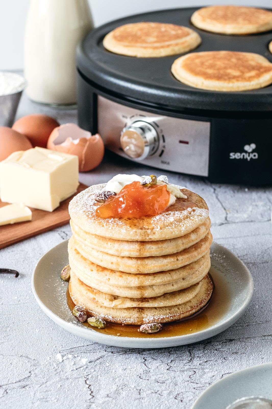 SENYA Crêpière Électrique 2 en 1 : 2 Plaques Interchangeables (Crêpe 30 cm ou 4 Mini Crêpes) – 1500W cuisson rapide – Appareil Crêpes Party – Thermostat Réglable – Revêtement Antiadhésif Sans PFOA