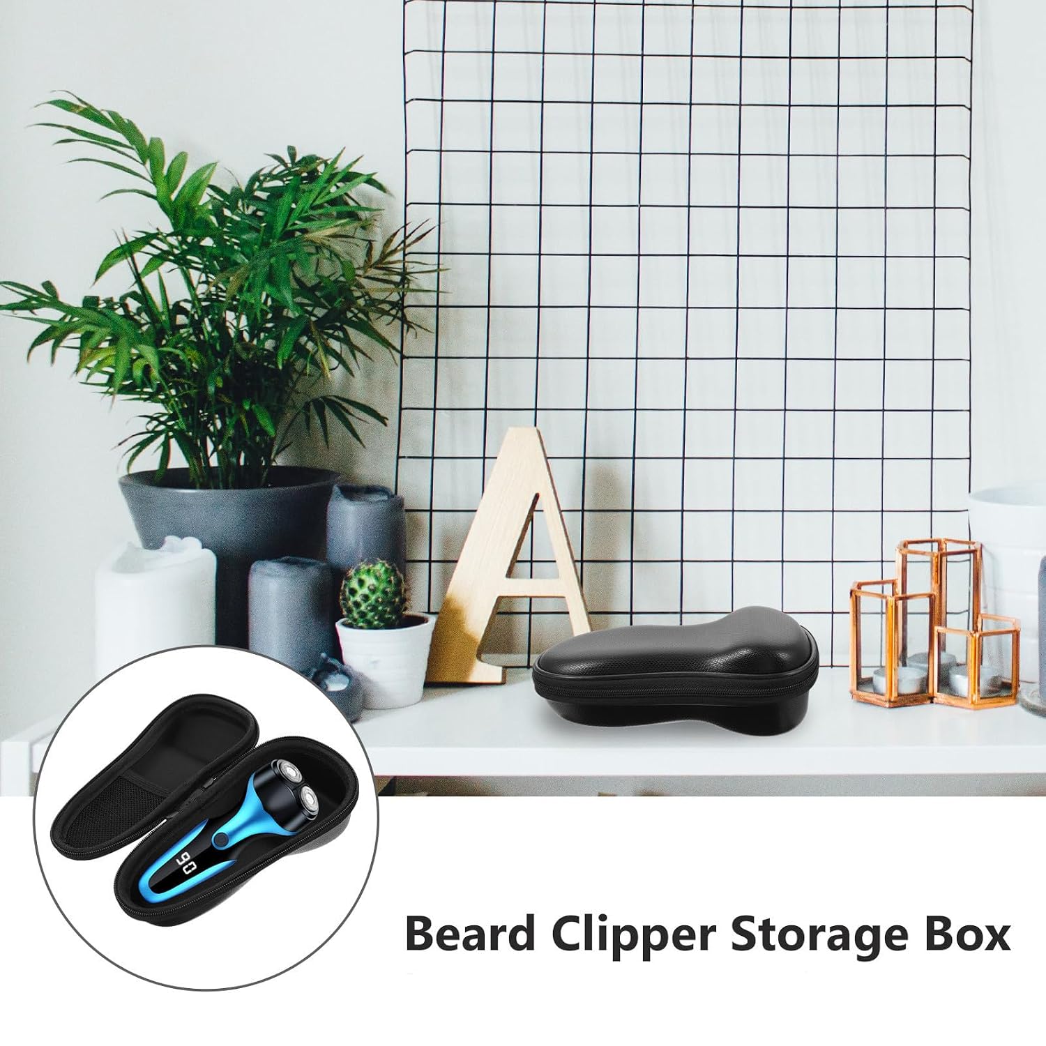 Electric Shaver Protector Case with Zipper Closure, Black PU Leather