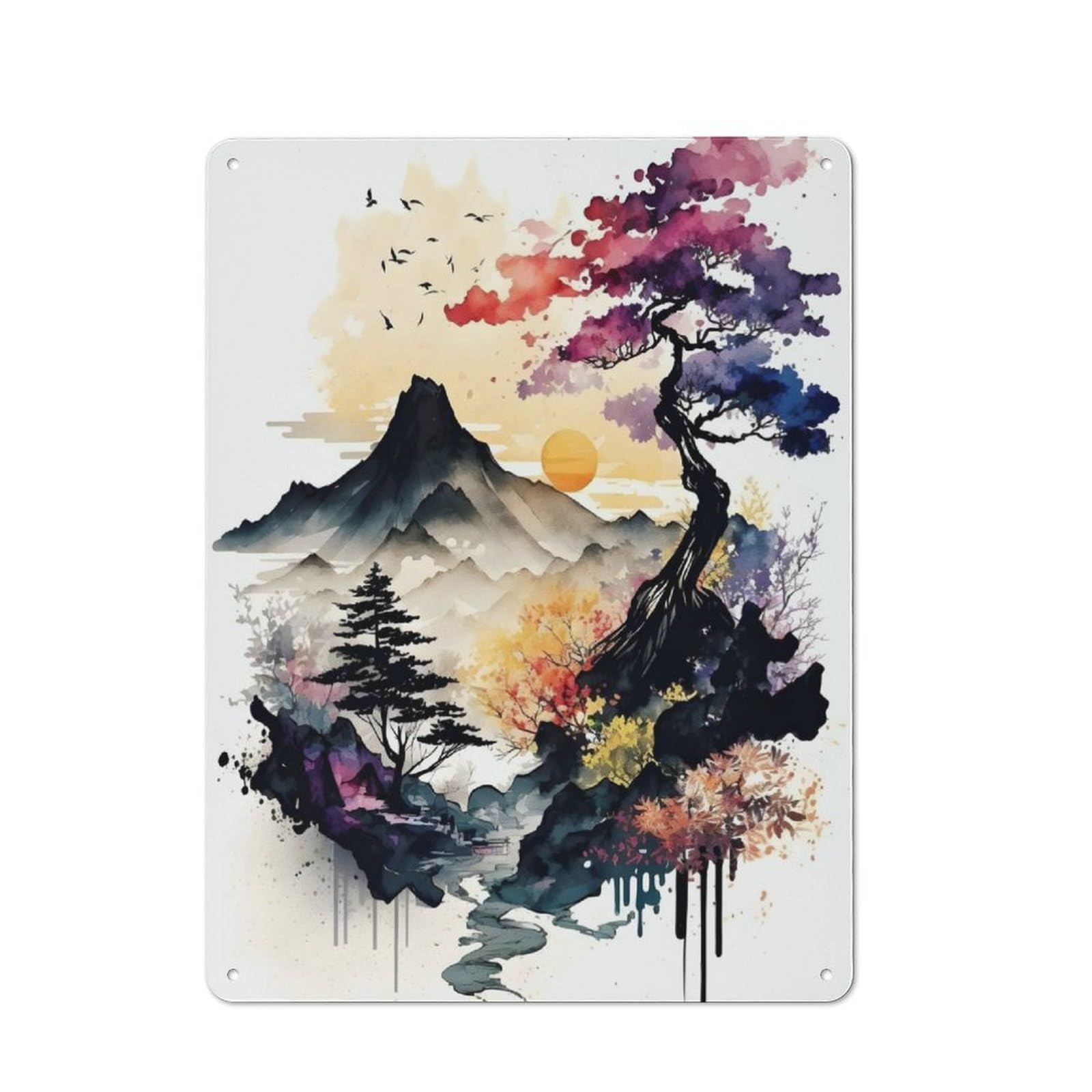 Junmoney Watercolors Japanese 7 Retro Metal Wall Sign 40X30cm With For Bar Or Restaurant, A Housewarming Gift For Hospitality Decor Collectors