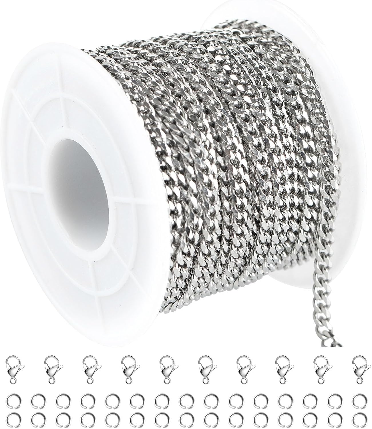 16.4 Feet Stainless Steel Jewelry Chains Bulk Strong Figaro Chain Roll with Jump Rings and Lobster Clasps Figaro Chain Necklace DIY for Men and Women