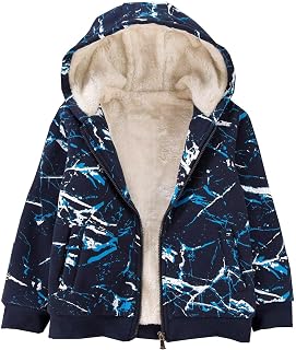 Boys Sherpa Fleece Lined Jacket,Zip up Sweatshirt Hoodie, Blue Camo, 7-8 Years Price In India