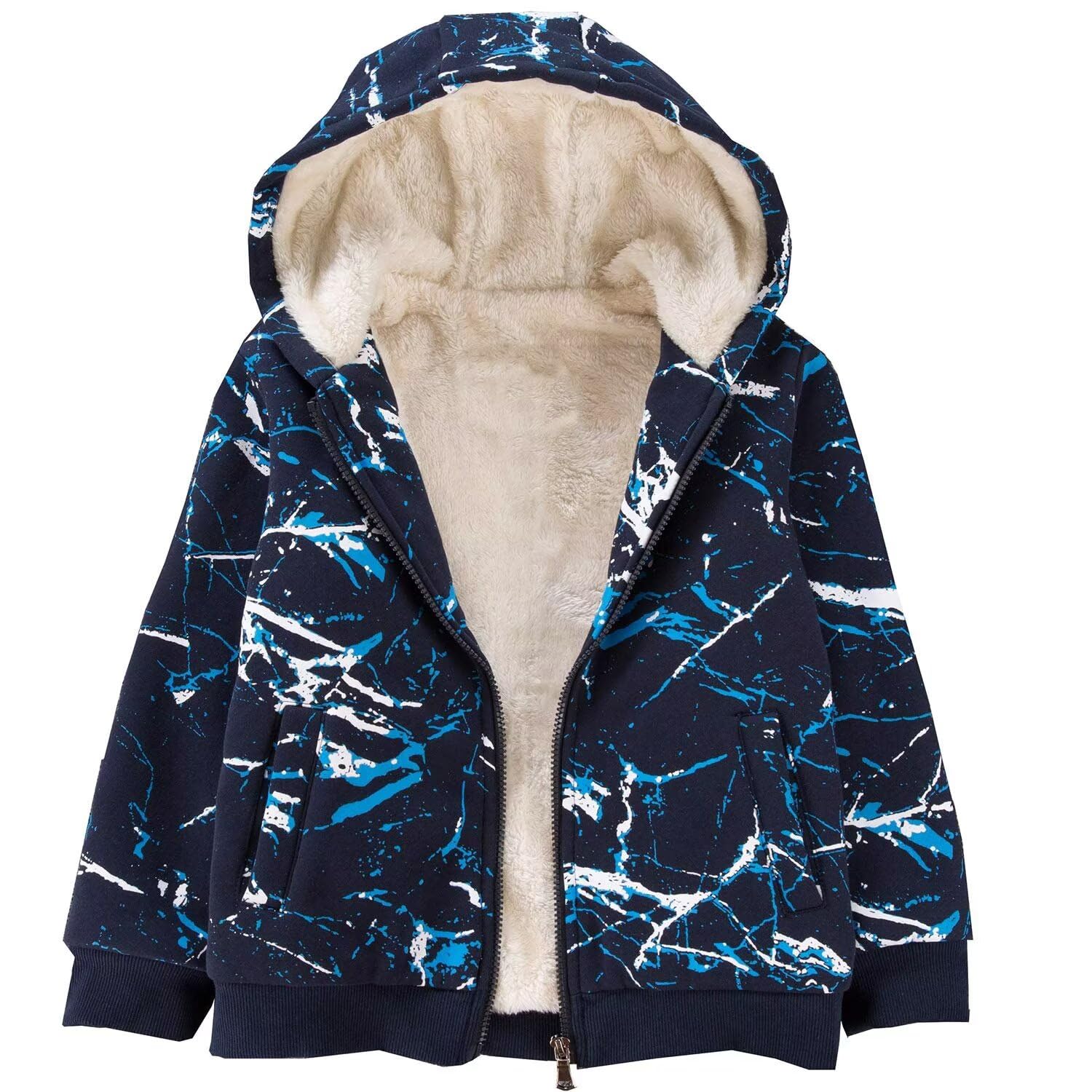 Boys Sherpa Fleece Lined Jacket,Zip up Sweatshirt Hoodie, Blue Camo, 7-8 Years - Review, Price and Buying Guide