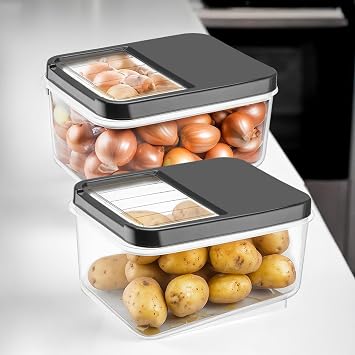 Meleni Home 2'li 16 Litre Sürgülü Kapak Sebzelik, Patates Soğan Saklama Kabı, Erzak Saklama Kabı-antrasit