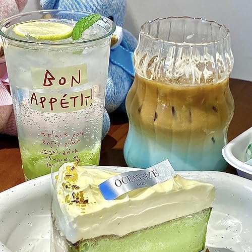 Miniatura 9 de 2 vasos de vidrio acanalado de 18 onzas, diseño acanalado ondulado, ideal para bebidas de café helado, jugo, leche, té, cócteles y más