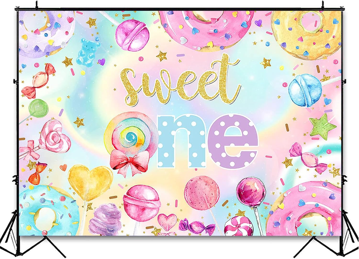 Avezano Donut Sweet One Backdrop Sweet Candy 1st Birthday Party Decoration Photoshoot Backdrops Blue Pink Gold Girl Happy First Birthday Donut Grow Up Party Banner Photography Background (7x5ft)