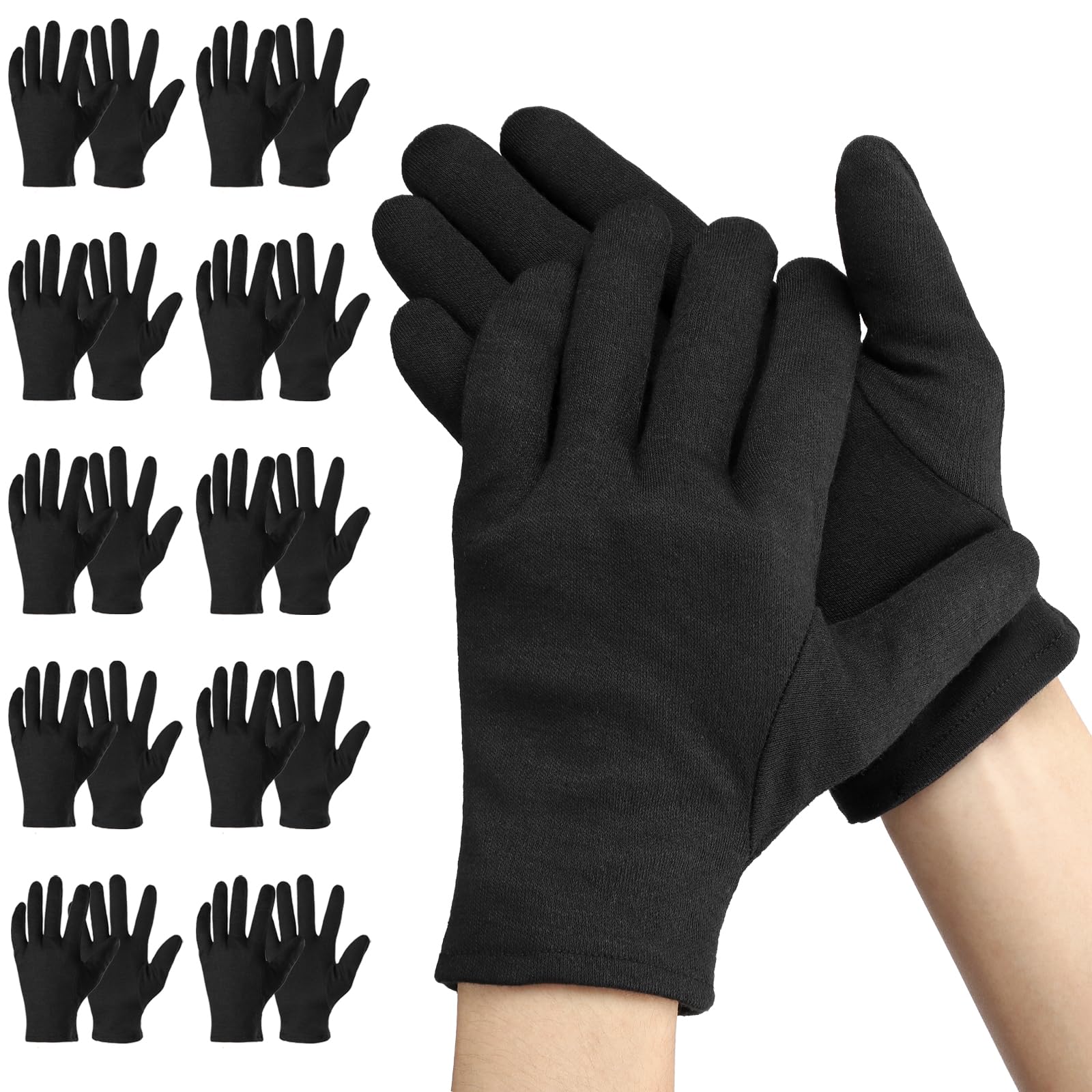 Einfa Baumwollhandschuhe M - 20 Stück (10 Paar) Handschuhe Baumwolle Schwarz - 23cm Mittel Arbeitshandschuhe - Cotton Gloves Damen Herren - Pflegehandschuhe Handcreme