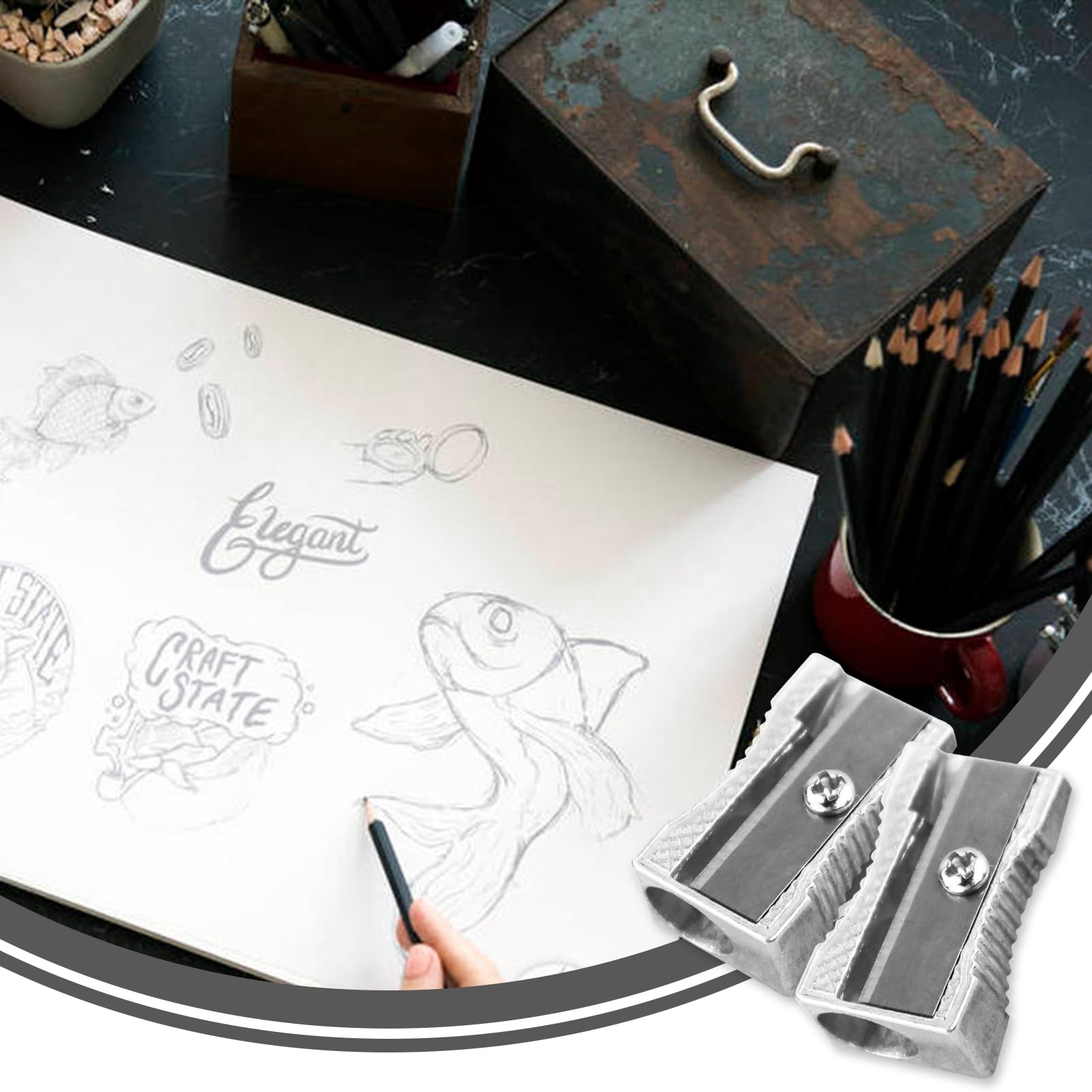 Sacapuntas de lápiz mini de metal con un solo agujero de aleación de aluminio sacapuntas de mano de metal para la mayoría de tamaños de lápices para adultos y niños (8 piezas)