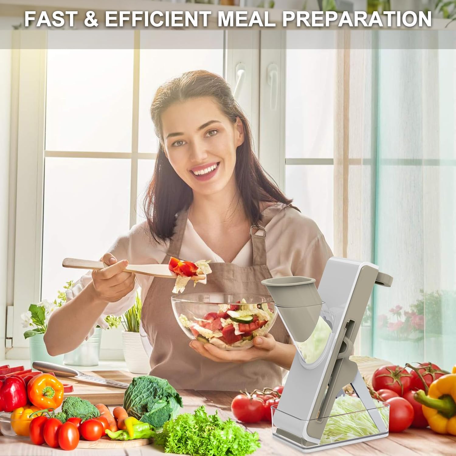 Eletronova Safe Mandoline Slicer for Kitchen, Vegetable Slicer for Kitchen，Kitchen Food Slicer, French Fry Cutter Julienne Dicer for Vegetables Grey (White & Green) (White & Light Gray)