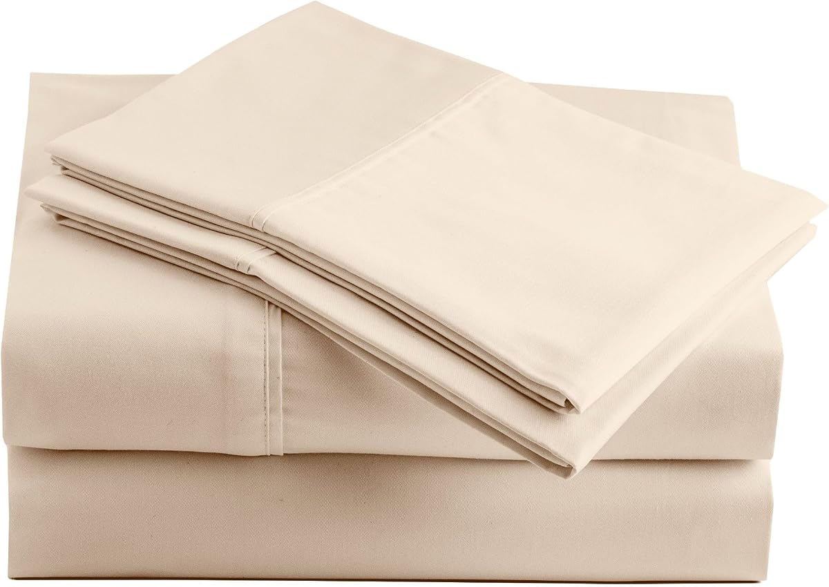 285 Thread Count Percale California King Sheet Set - 100% Peruvian Pima Cotton, 4 Piece (Flat, Fitted, 2 Pillowcases) - Cooling, Crisp, Deep Pocket, Hotel Quality Bedding - Ivory