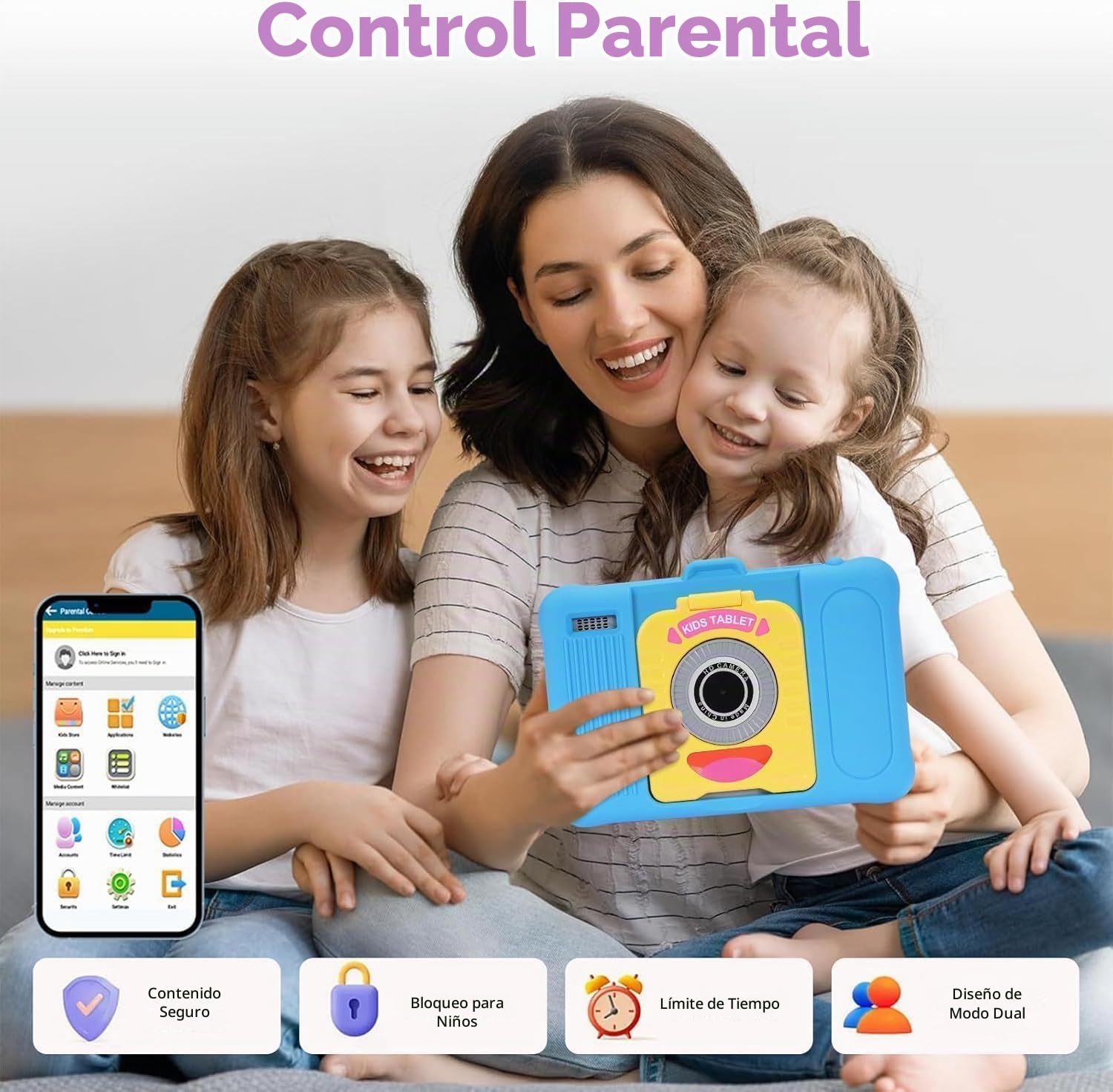 Tableta para niños de 7 Pulgadas, RAM 3+5 GB, ROM 64 GB (Tarjeta TF 128 GB), Android, Software para niños preinstalado, Funda Protectora Anti-rayones, Azul