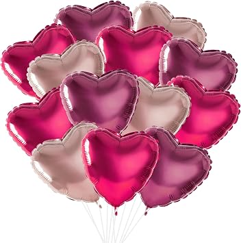 ASTARON 30pcs 18in Red Heart Balloons for Valentines Day Decorations, Large Foil Claret, Rose Gold Heart Balloons for Romantic Night Wedding Bridal Shower Decorations