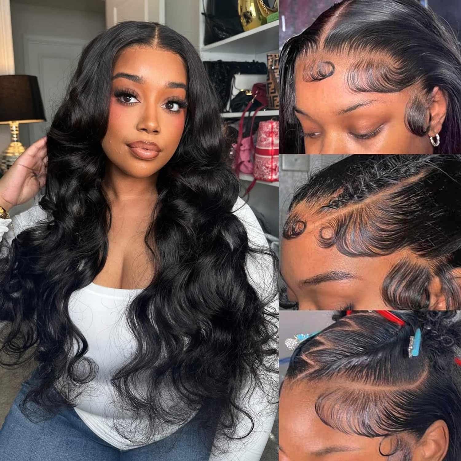 Devonia 30 Inch Body Wave Lace Front Wigs Human Hair for Women 180% Density 13x4 Lace Frontal Human Hair Wigs HD Transparent Lace Frontal Wigs Natural Color